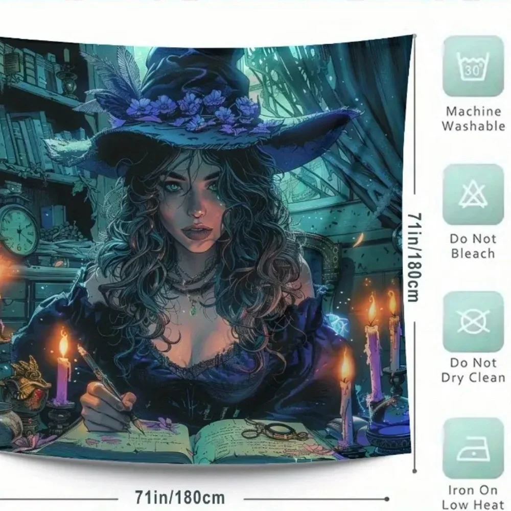 Exquisite Witch Shower Curtain Waterproof Fabric with‎ 12 White Plastic Hooks